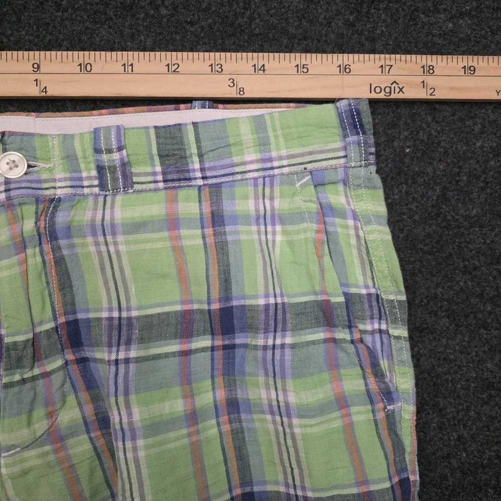 Polo Ralph Lauren Mens 32 Green Blue Madras Plaid Shorts 100% Linen‎ 8